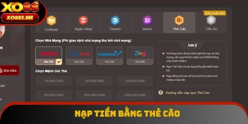 Nạp tiền Xo88 bằng thẻ cào cực kỳ đơn giản và dễ áp dụng